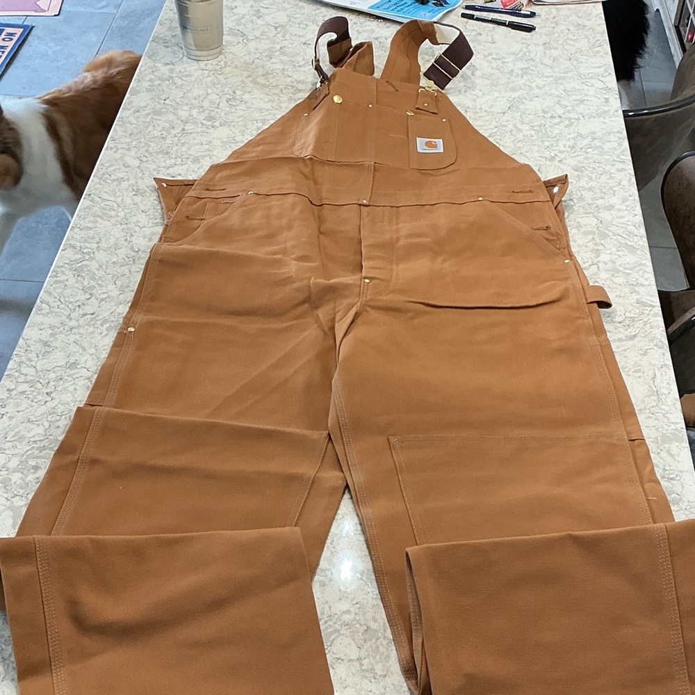 Carhartt Tan/Caramel Duck Bib Overalls No Snap Leg